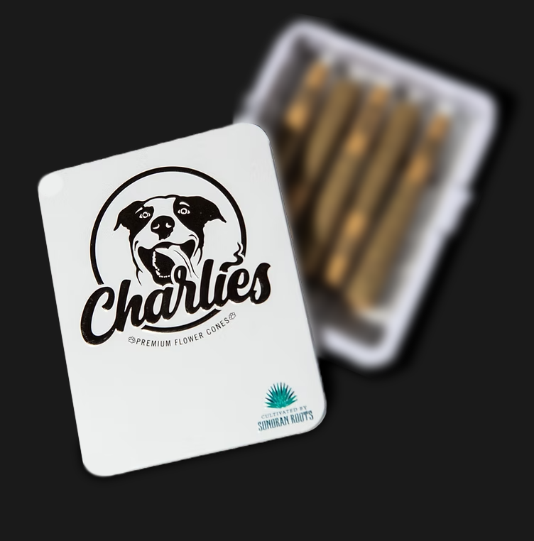 Charlie's logo on premium flower cones packaging